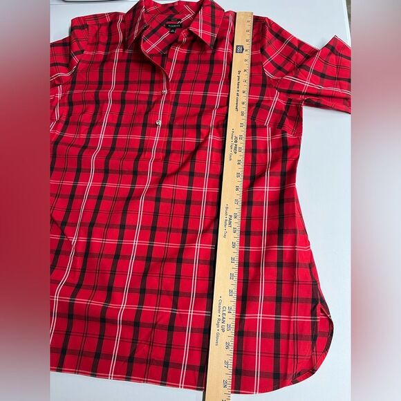 Talbots Red Plaid Perfect Popover Non Iron Bling Button Top Womens 12 - Picture 9 of 9
